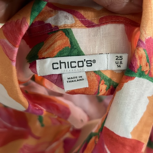Chico’s Floral Print Blouse 3/4 length sleeves button down 2.5 US XL‎ - Picture 5 of 10